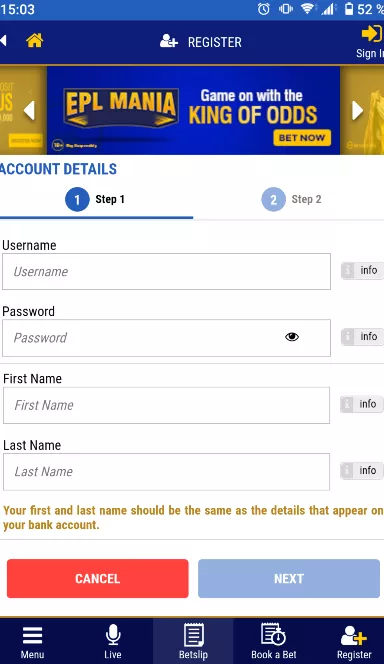 BetKing registration steps